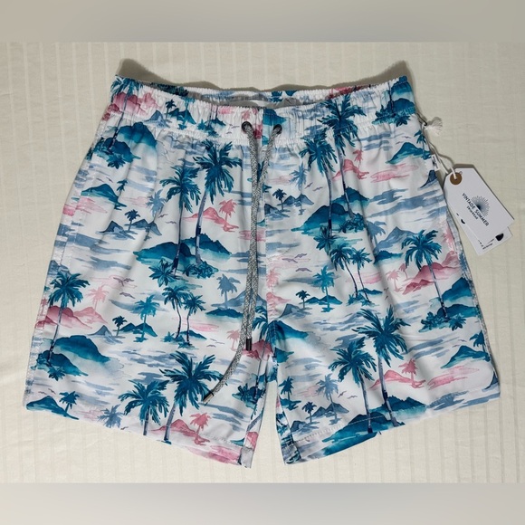 VINTAGE SUMMER 4-Way Stretch Volley Swim Trunk Shorts Tropical Men’s Medium NWT - Picture 11 of 12